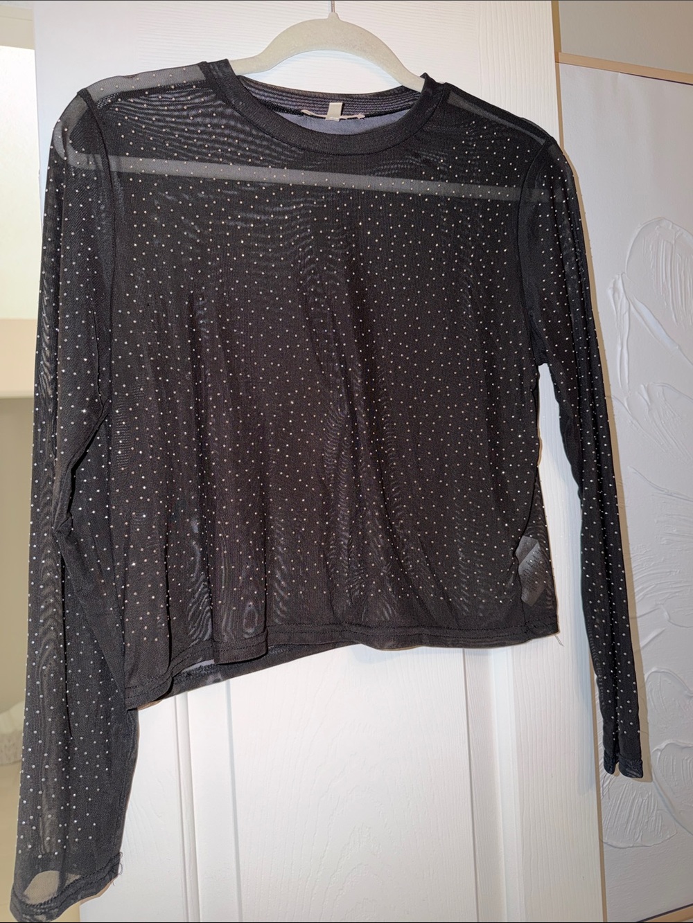 G & D Black Sparkle Long-Sleeve Women's Mesh Shirt NWOT Size Large